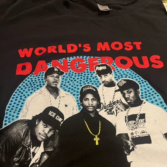 NWA Worlds Most Dangerous Black Rhinestone Tee - Picture 3 of 9